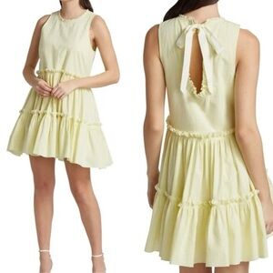 Cinq à Sept Song Tiered Cotton Ruffle Dress In Limelight Women's Size M